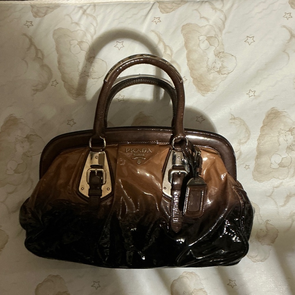 Prada Brown Ombre Patent Leather Satchel